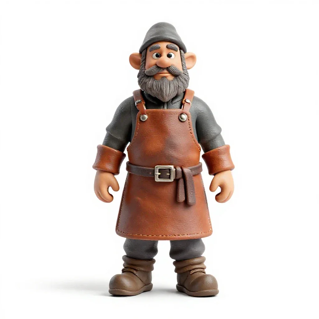 Dwarven blacksmith in a leather apron isolated on a white background