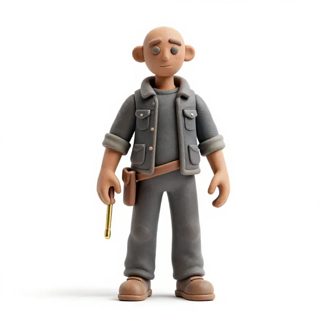 Golem-smith with brass tools isolated on a white background