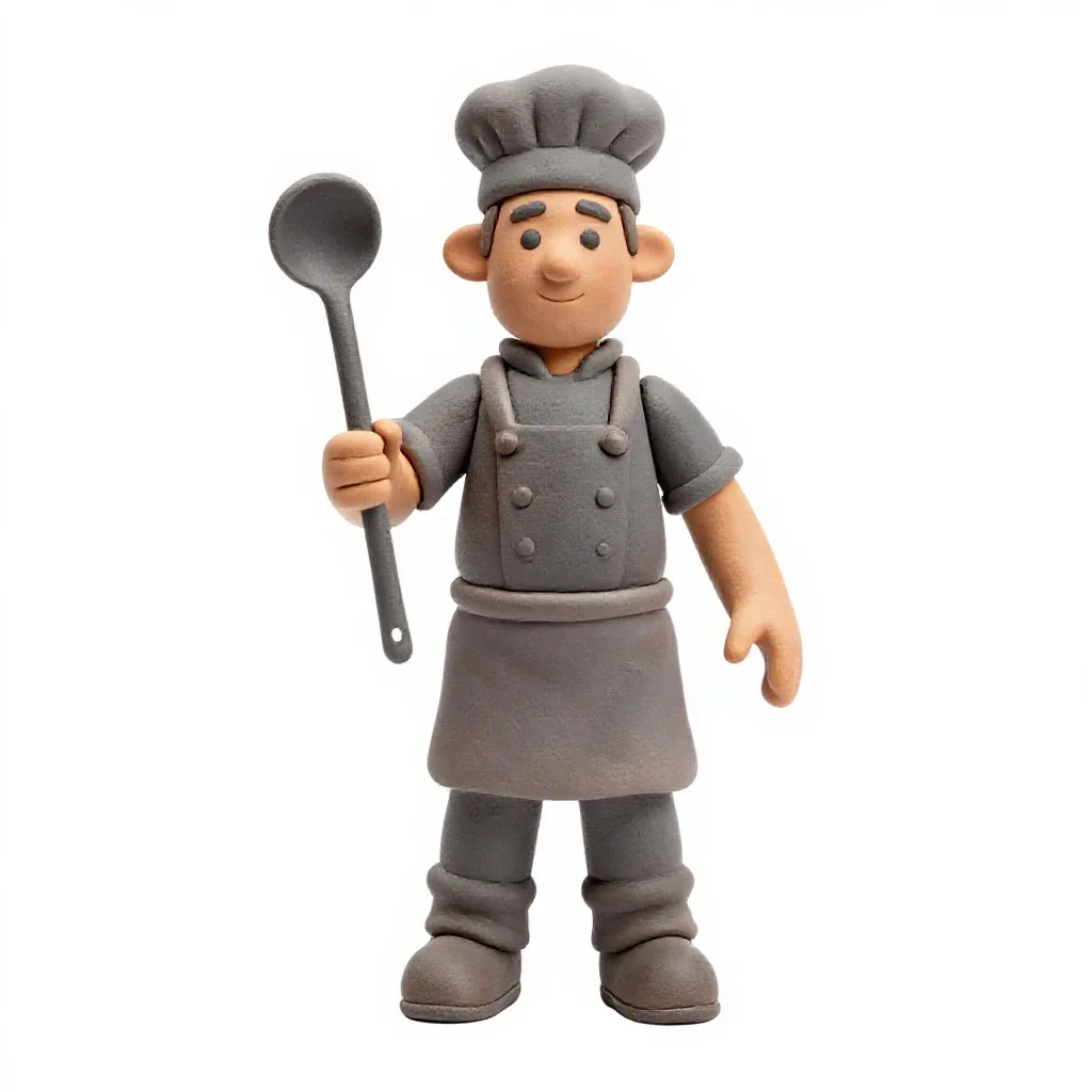 Halfling cook with a ladle isolated on a white background