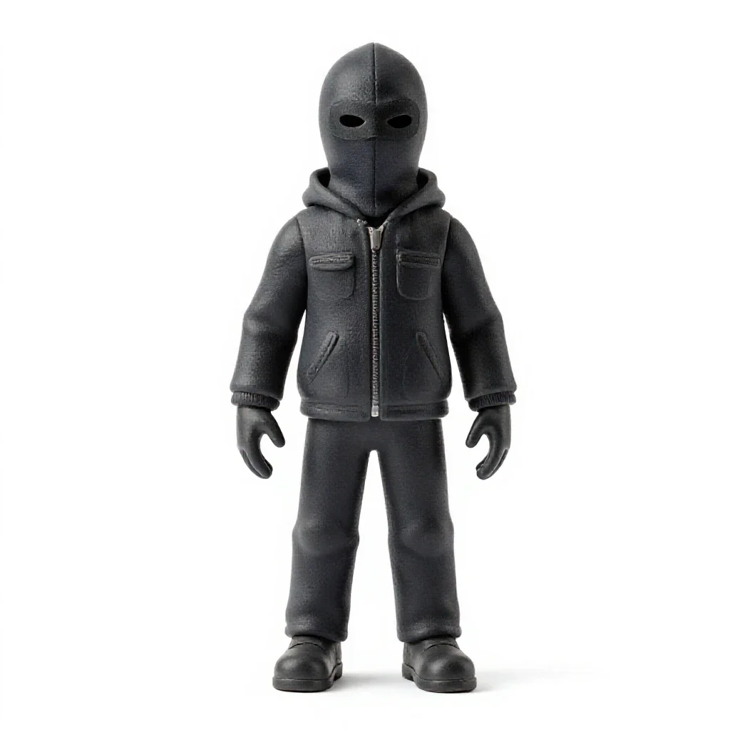 Masked assassin in dark cloth isolated on a white background