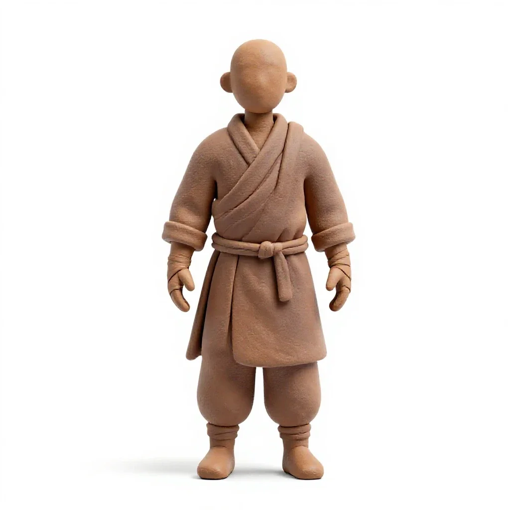 Monastic warrior with wrapped hands isolated on a white background