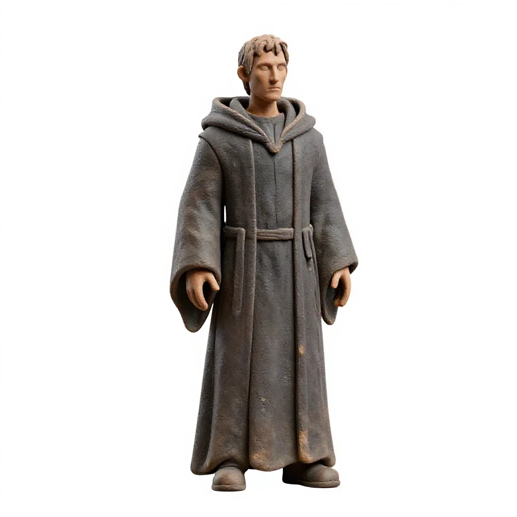 Necromancer in tattered robes isolated on a white background