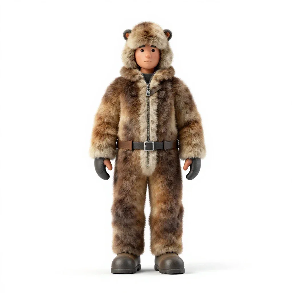 Snow-country hunter in furs isolated on a white background