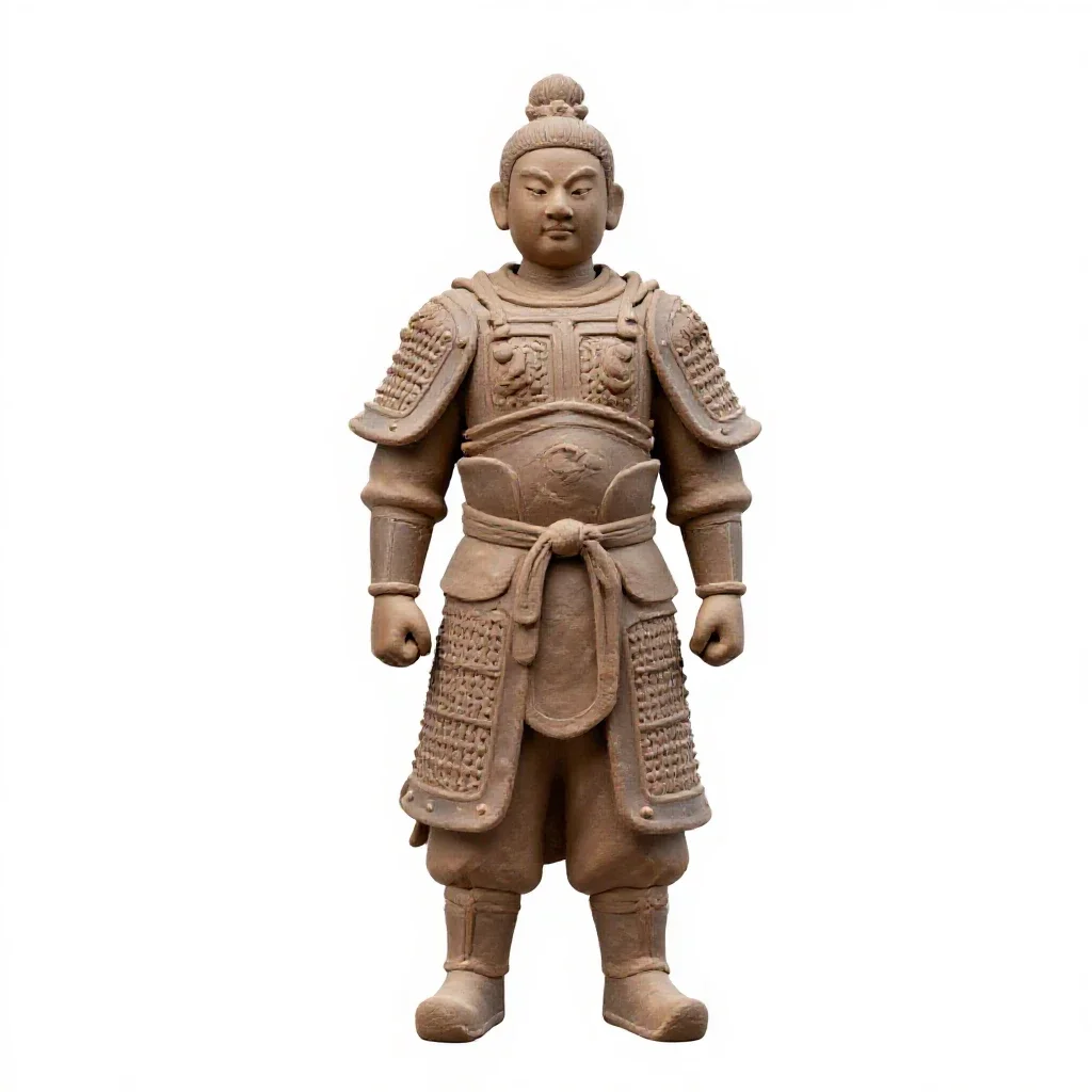 Temple guardian in ceremonial armour isolated on a white background
