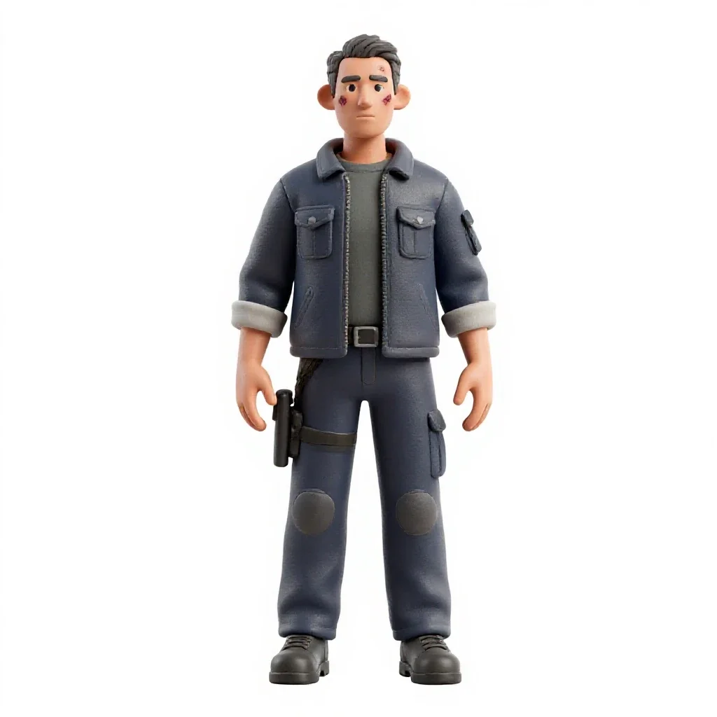 Veteran mercenary with a scarred face isolated on a white background