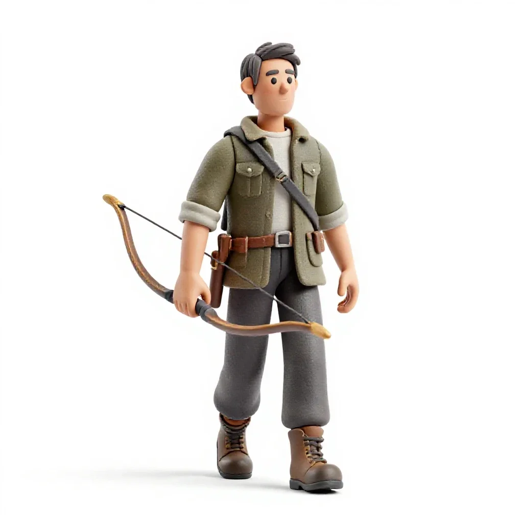 Wandering forest ranger with a longbow isolated on a white background