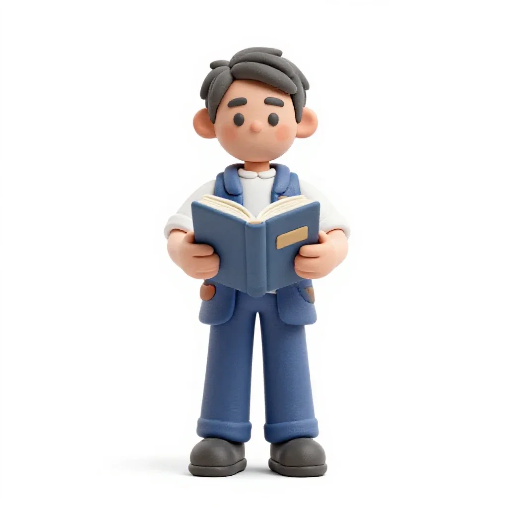 Young apprentice with a spellbook isolated on a white background