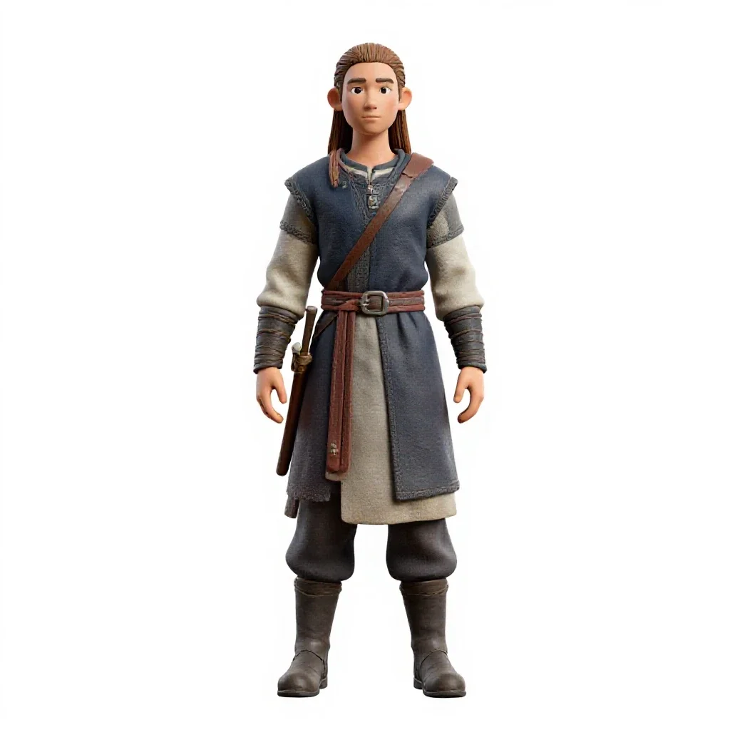 Elven archer in layered silks isolated on a white background