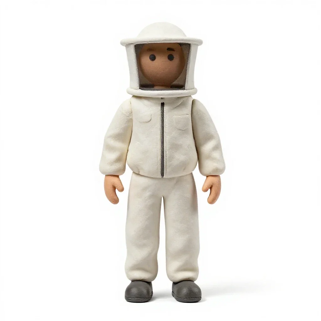 Beekeeper in a veiled suit isolated on a white background