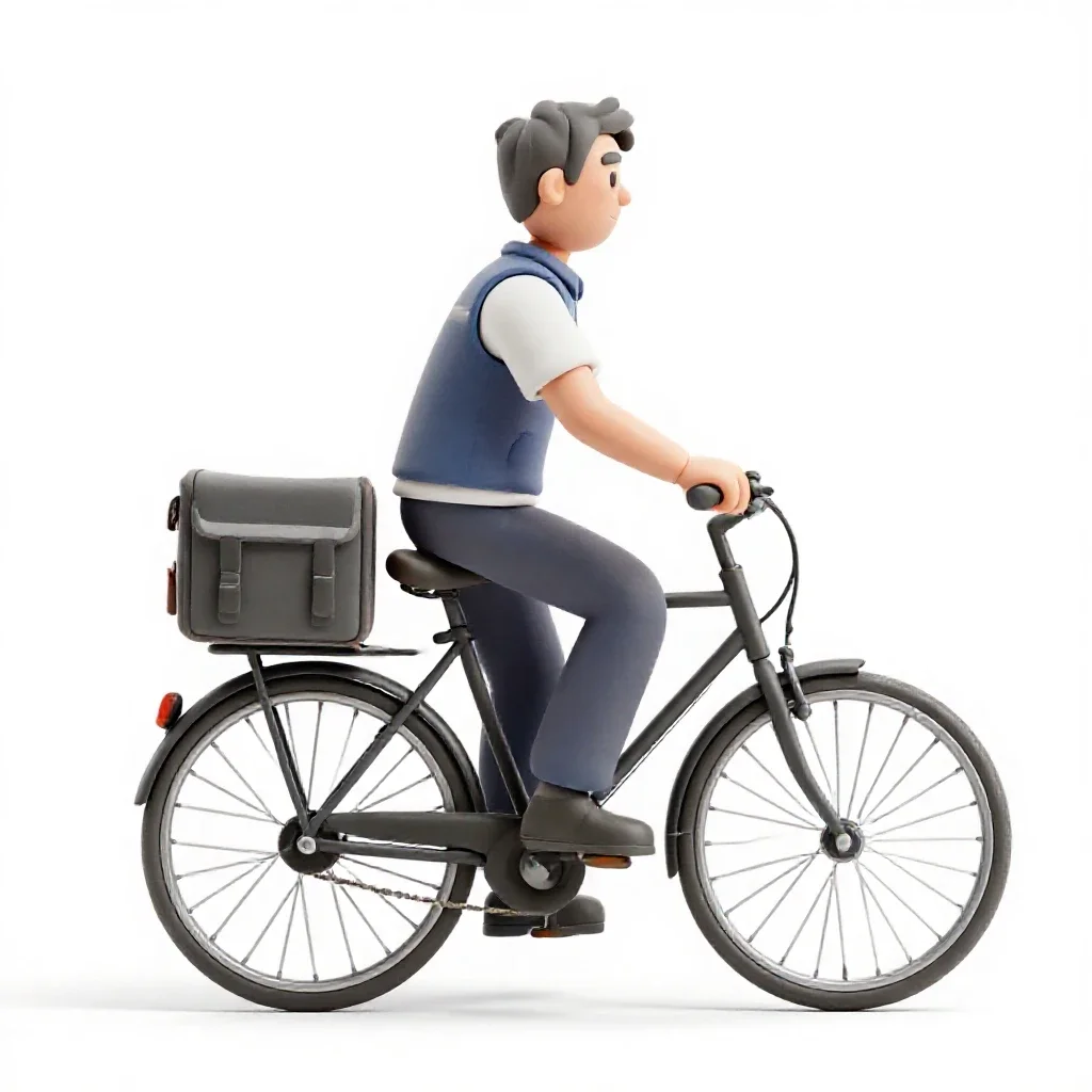 Bicycle courier with a messenger bag isolated on a white background