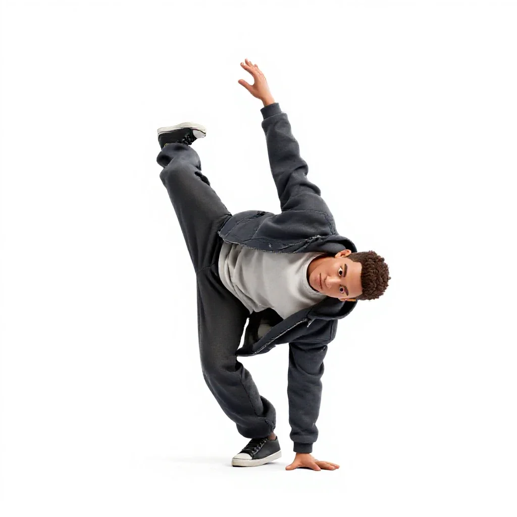 Breakdancer freezing a pose isolated on a white background