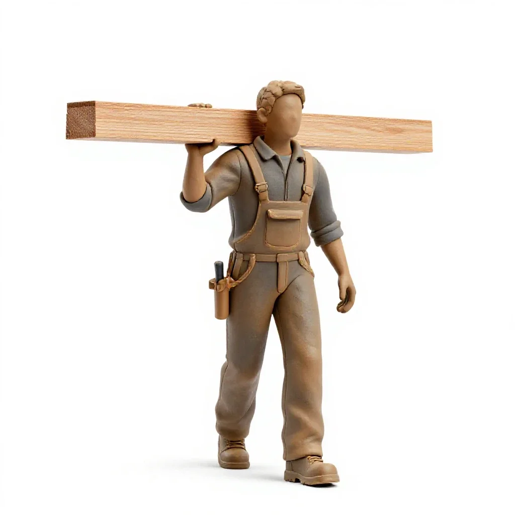 Carpenter shouldering timber isolated on a white background