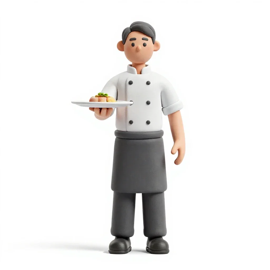 Chef plating a dish isolated on a white background