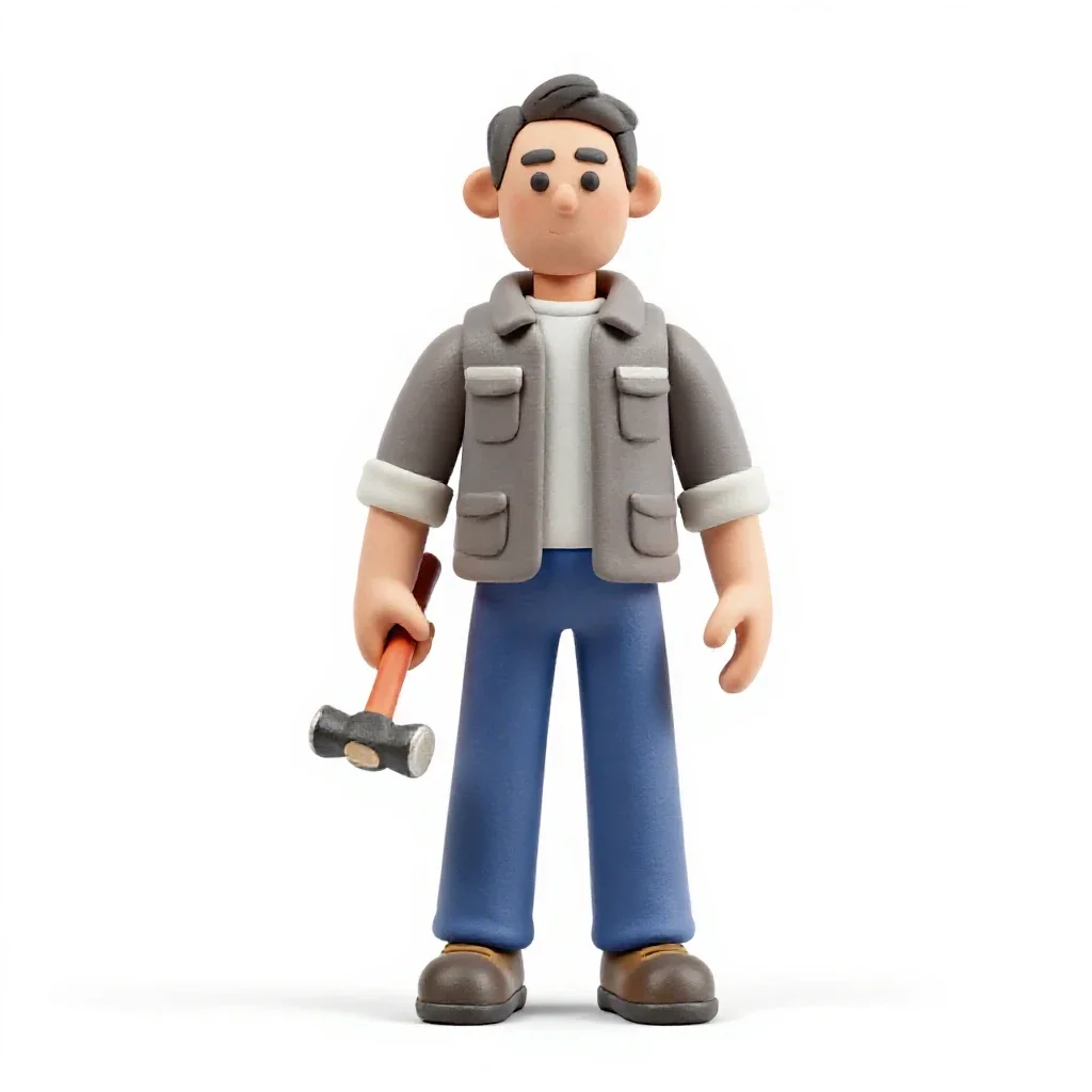Field geologist with a rock hammer isolated on a white background