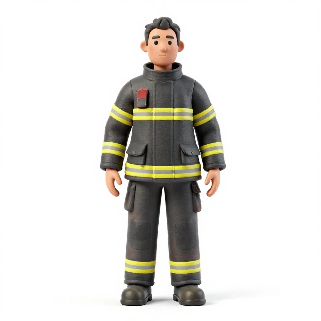 Firefighter in turnout gear isolated on a white background