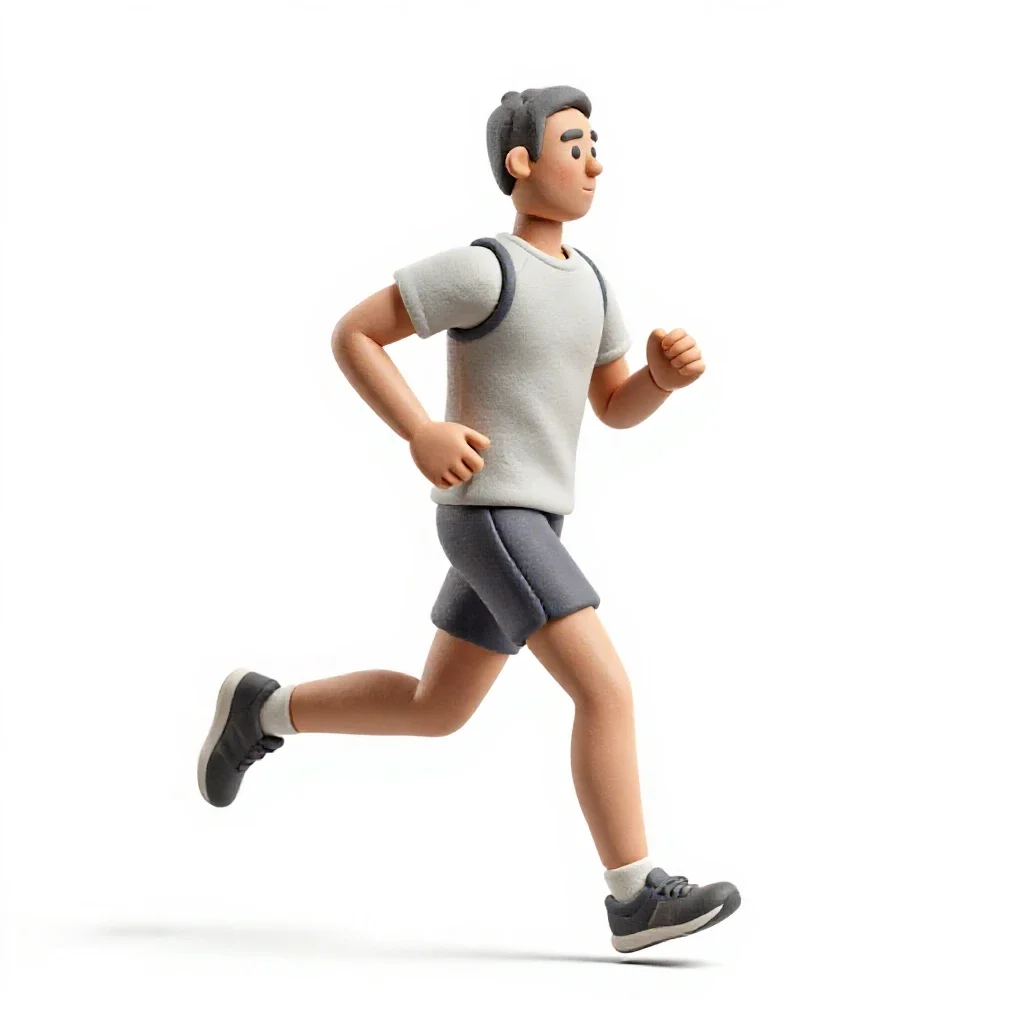 Long-distance runner mid-stride isolated on a white background