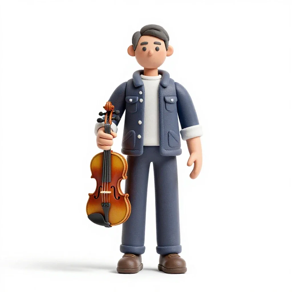 Luthier holding a violin isolated on a white background