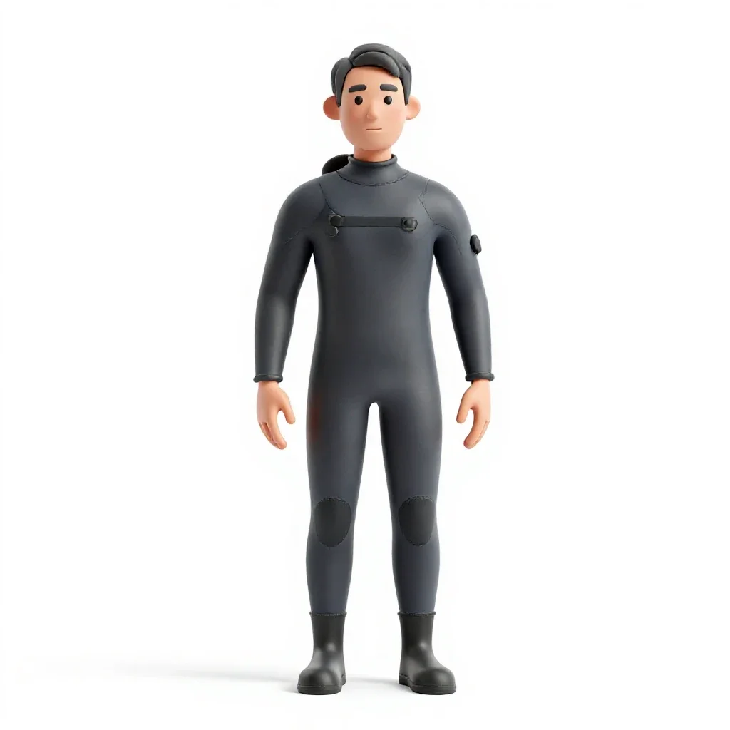 Marine biologist in a wetsuit isolated on a white background