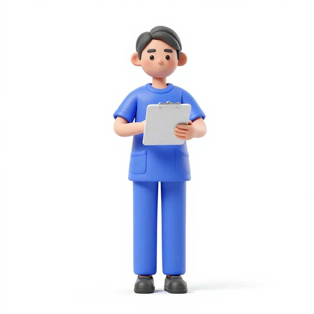 Nurse checking a chart isolated on a white background