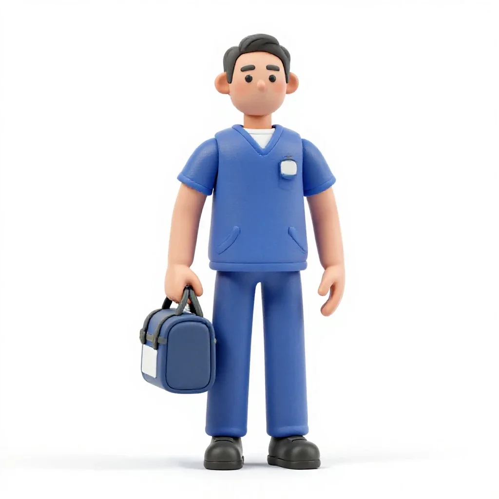 Paramedic with a response bag isolated on a white background