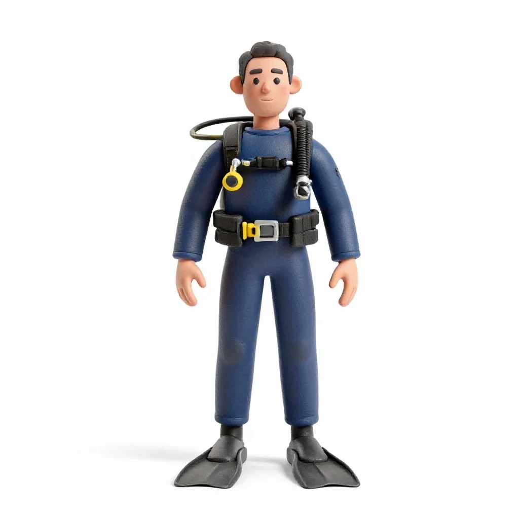 Rescue diver with fins isolated on a white background