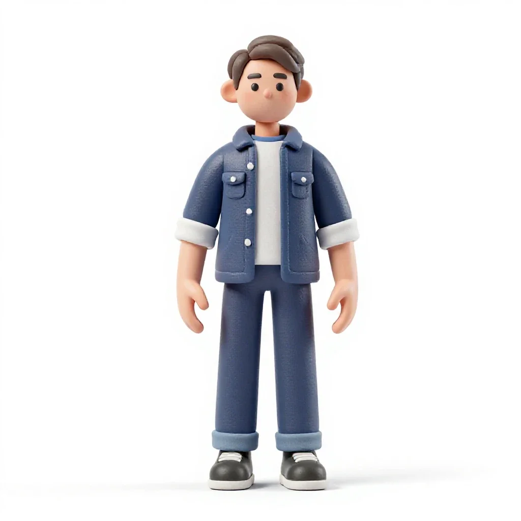Robotics student with a prototype isolated on a white background