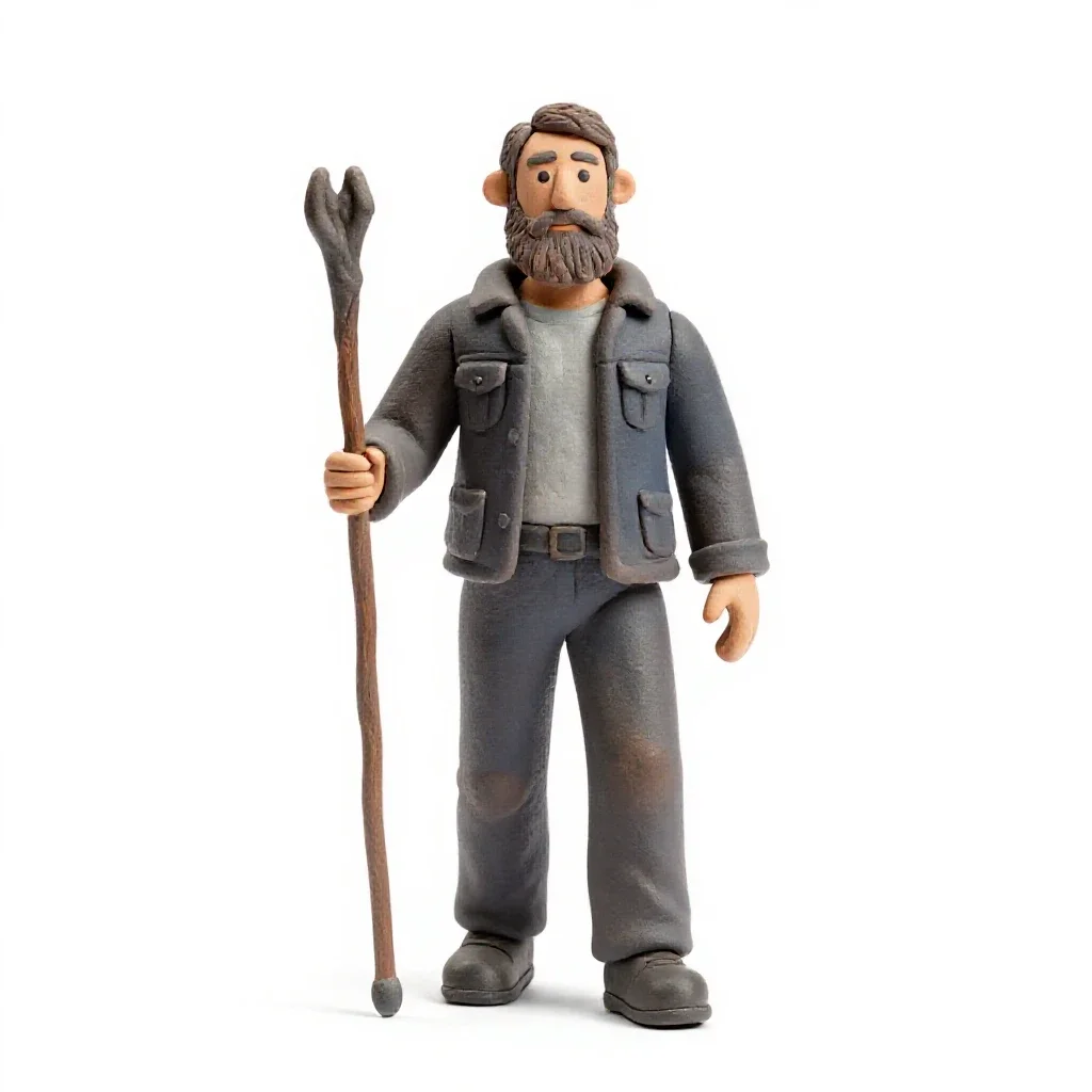 Shepherd with a crook isolated on a white background