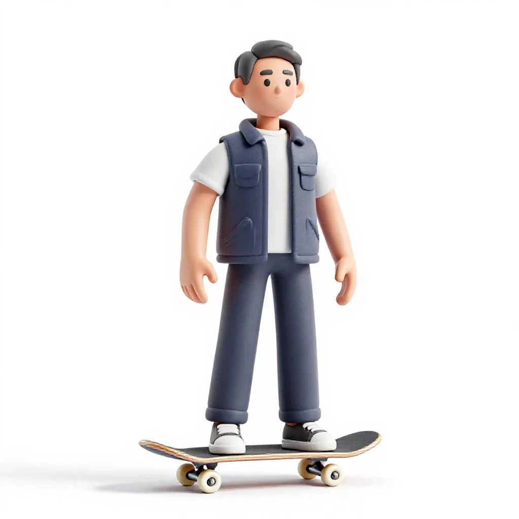 Skateboarder with a board underarm isolated on a white background