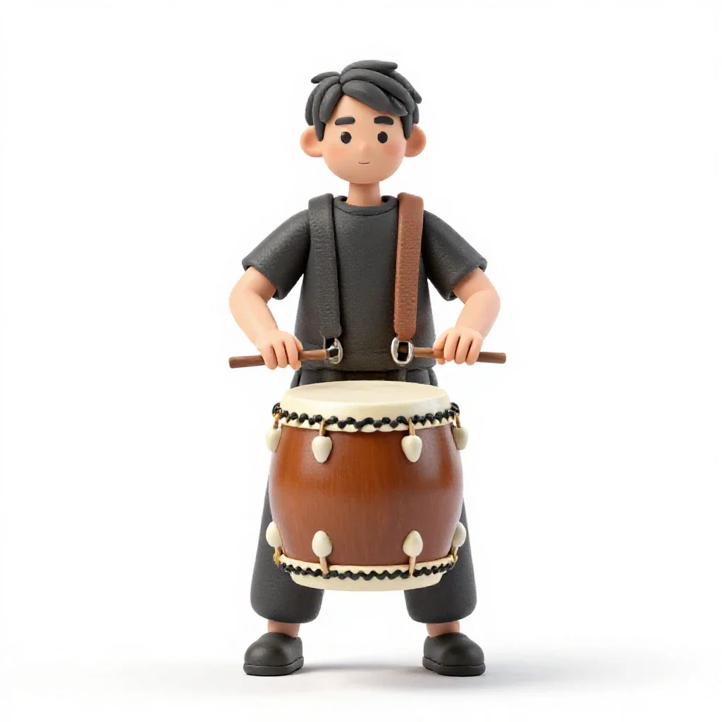 Taiko drummer isolated on a white background