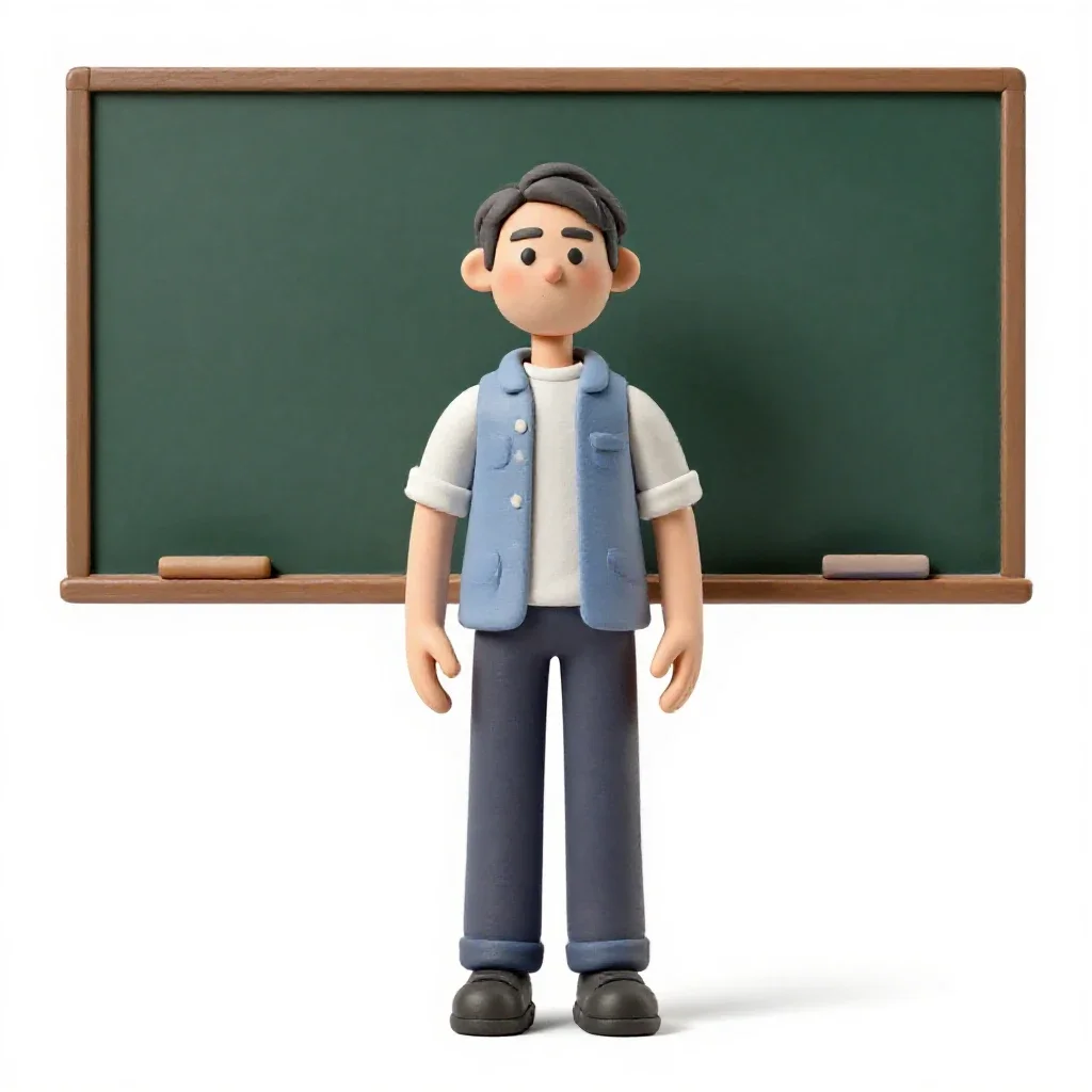 Teacher at a chalkboard isolated on a white background