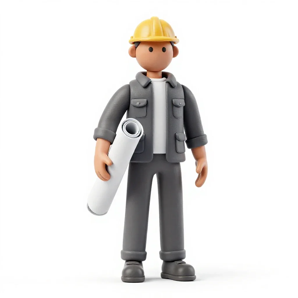 Architect carrying rolled plans isolated on a white background