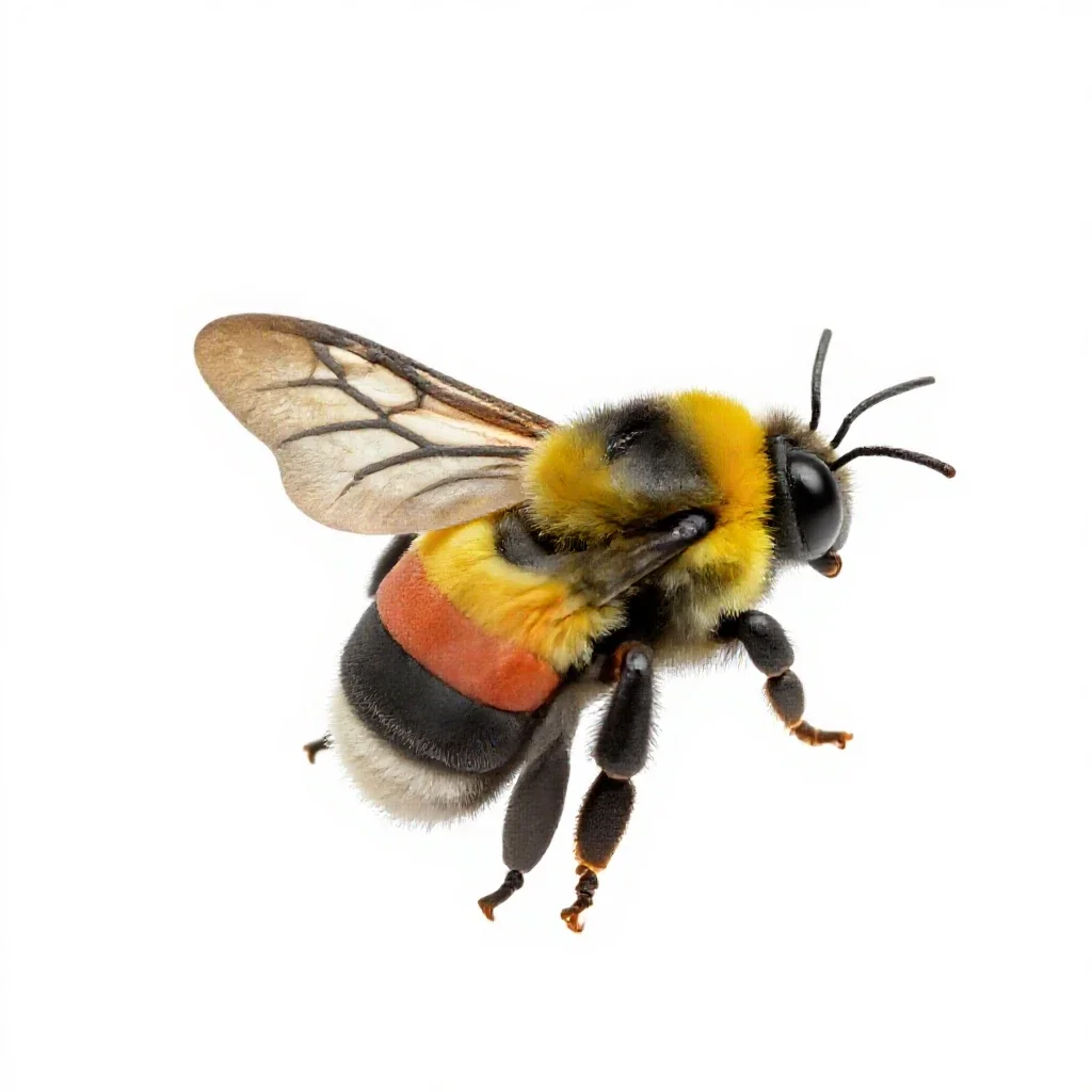 Bumblebee on approach isolated on a white background