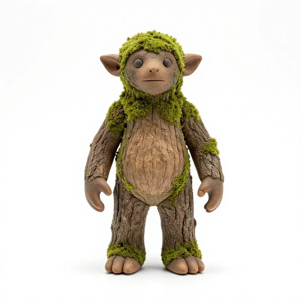 Forest spirit of moss and bark isolated on a white background