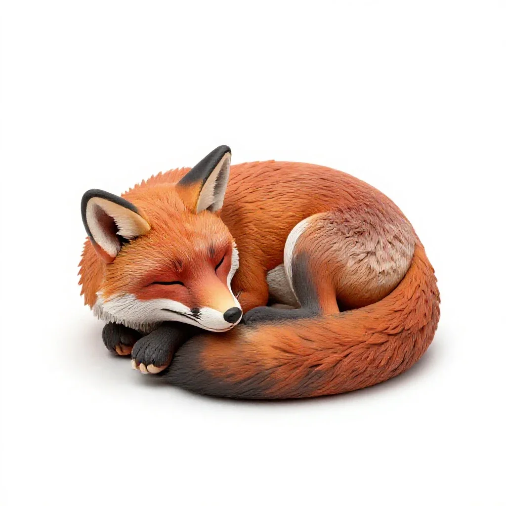 Red fox curled asleep isolated on a white background