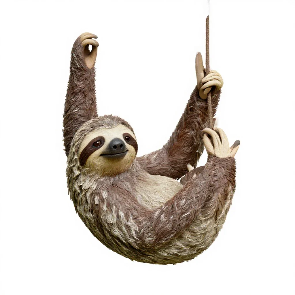 Sloth hanging isolated on a white background
