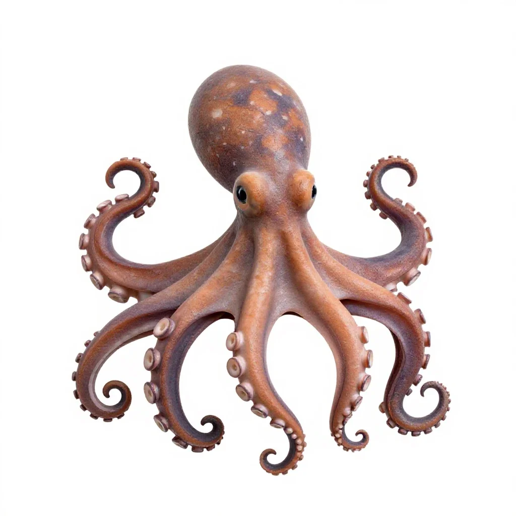 Octopus with curled arms isolated on a white background