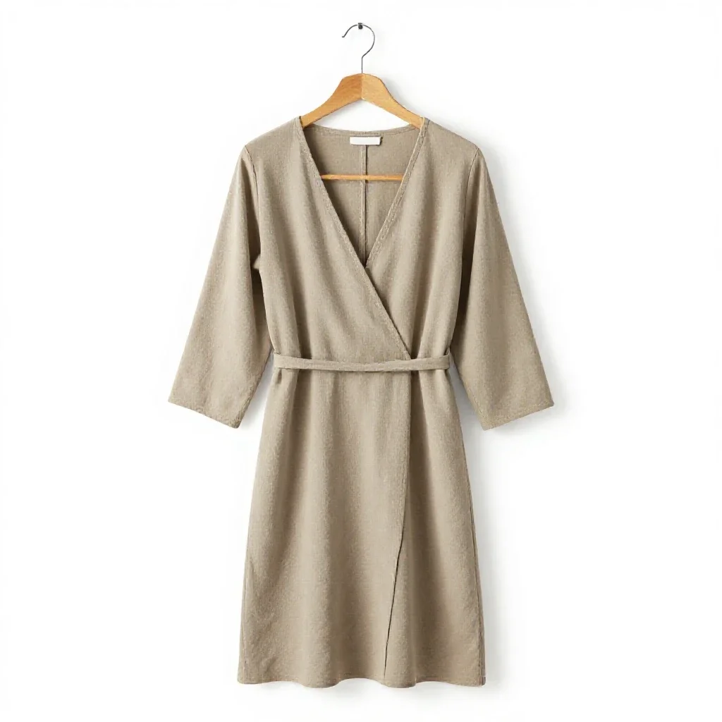 Wrap dress on a hanger isolated on a white background