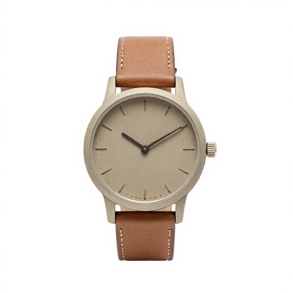 Wristwatch with a leather strap isolated on a white background