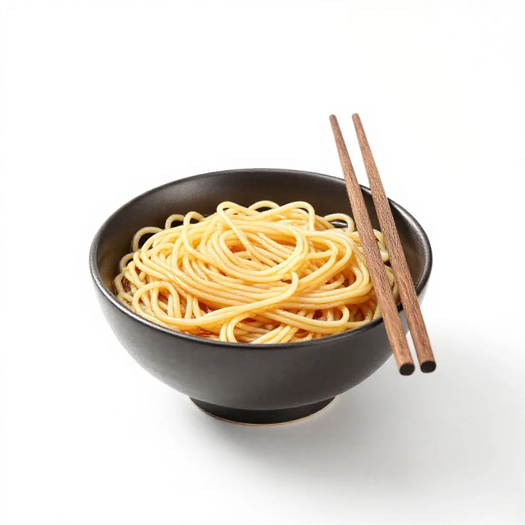Bowl of noodles with chopsticks isolated on a white background
