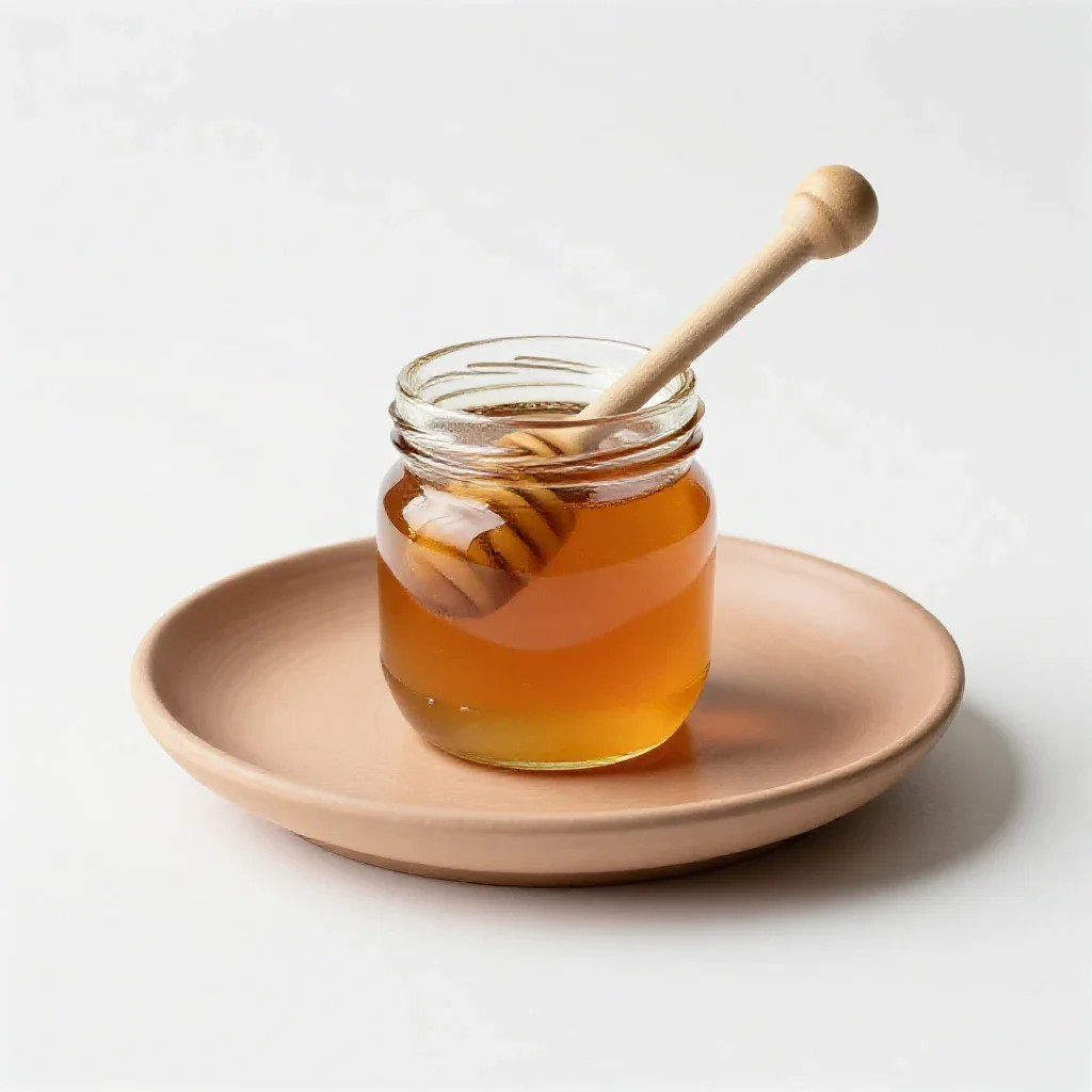 Jar of honey with a dipper isolated on a white background