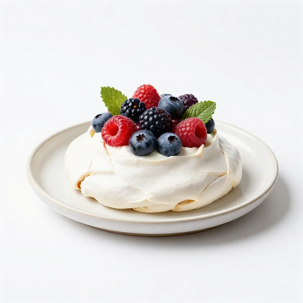 Pavlova with berries isolated on a white background
