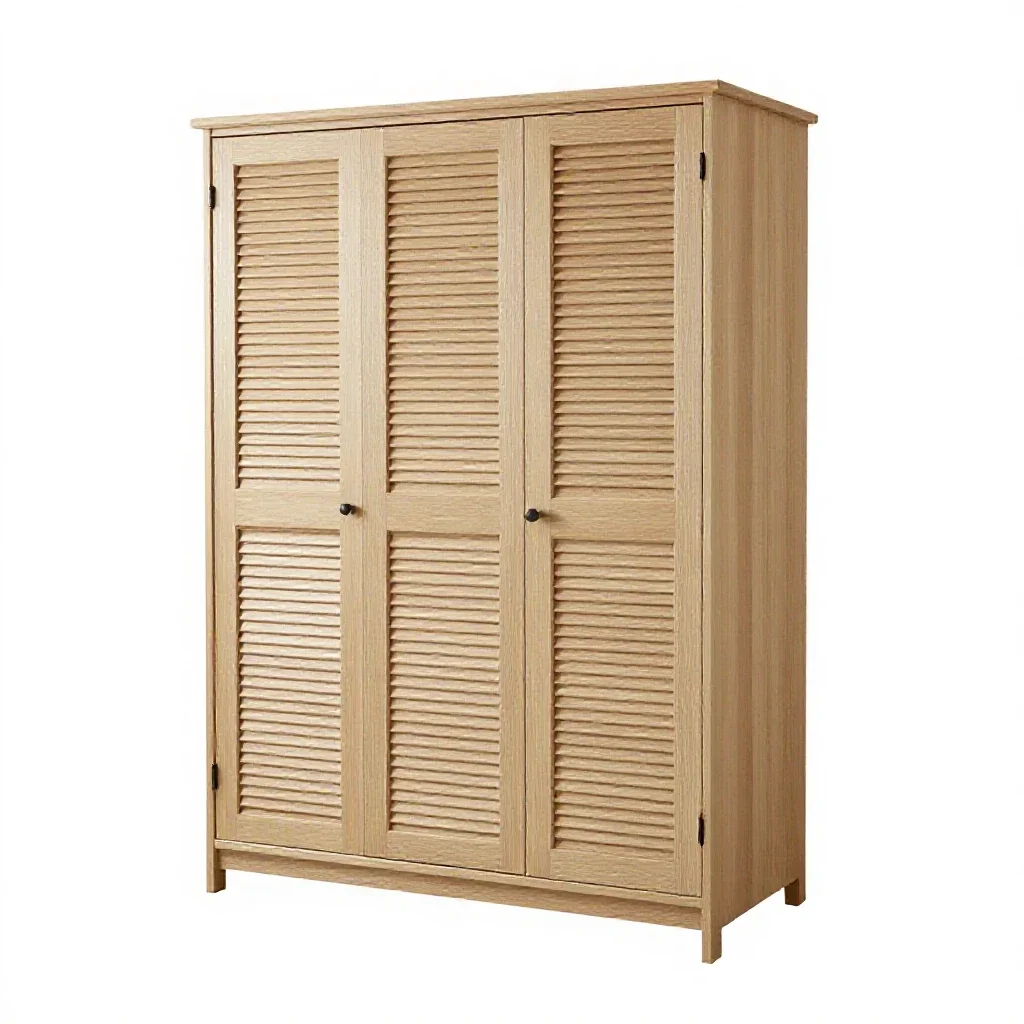 Wardrobe with louvred doors isolated on a white background