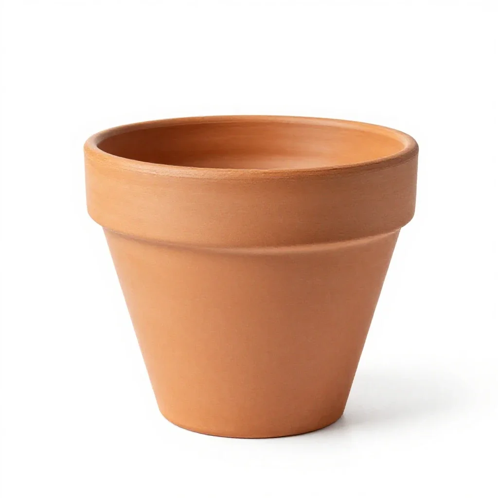 Terracotta plant pot isolated on a white background