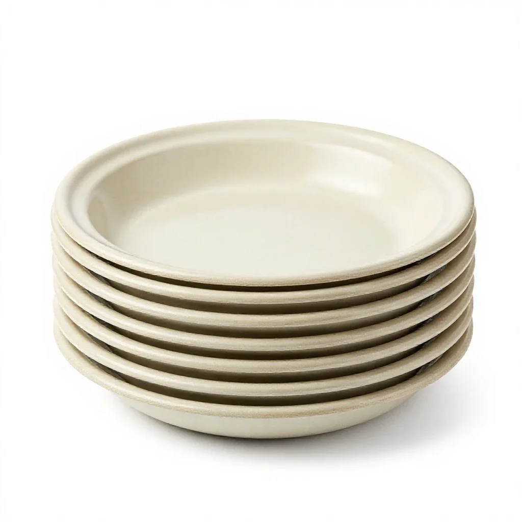 Stack of enamel camping plates isolated on a white background