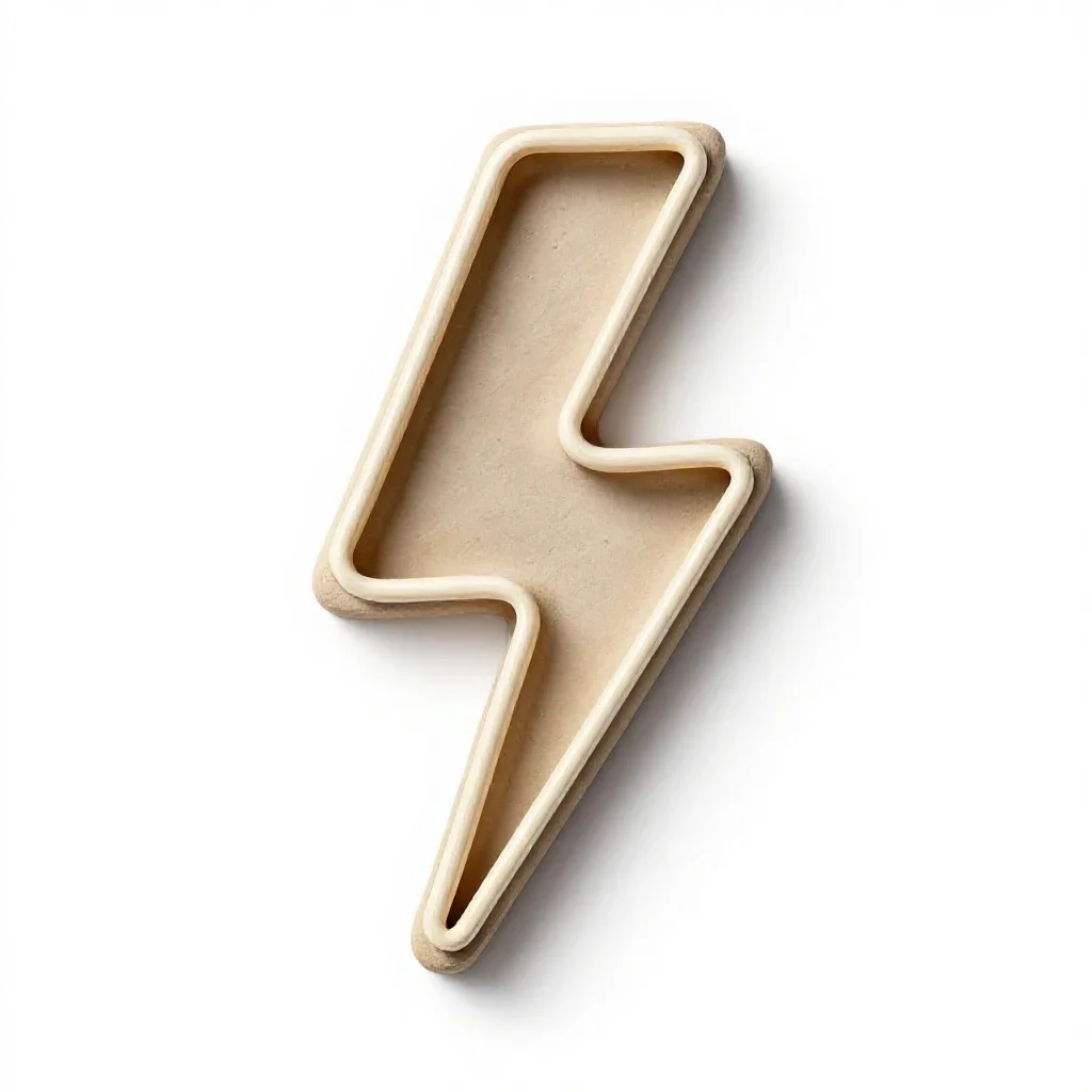 Neon sign shaped like a lightning bolt isolated on a white background