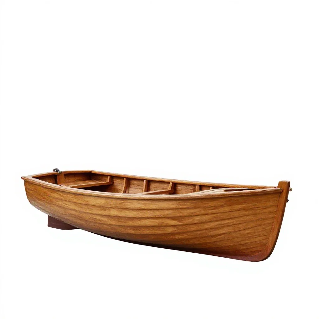 Wooden sailing dinghy isolated on a white background