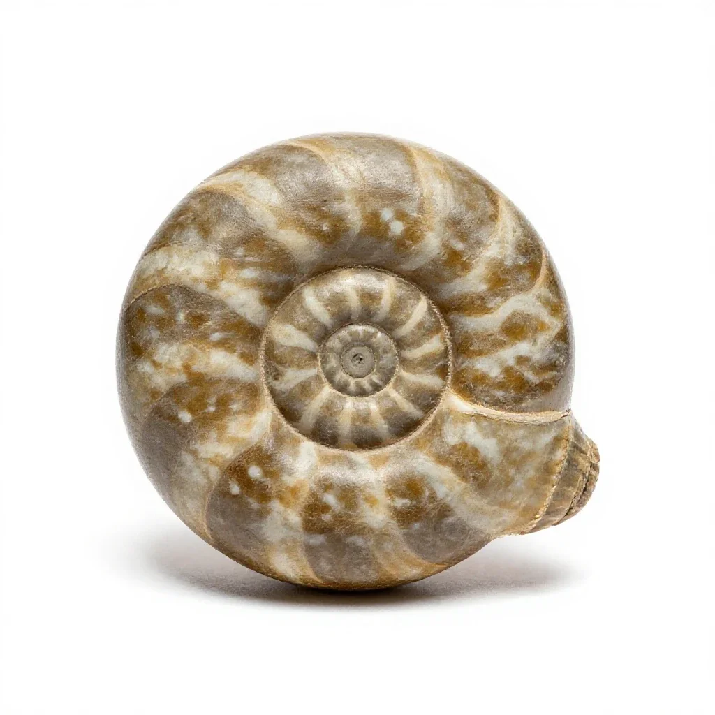 Fossilised ammonite isolated on a white background