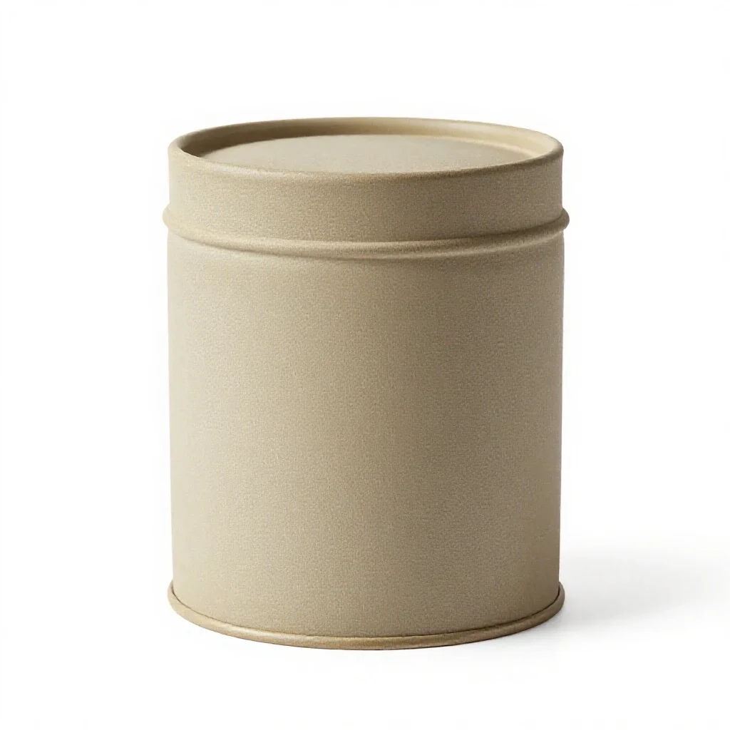 Cylindrical tea caddy tin isolated on a white background