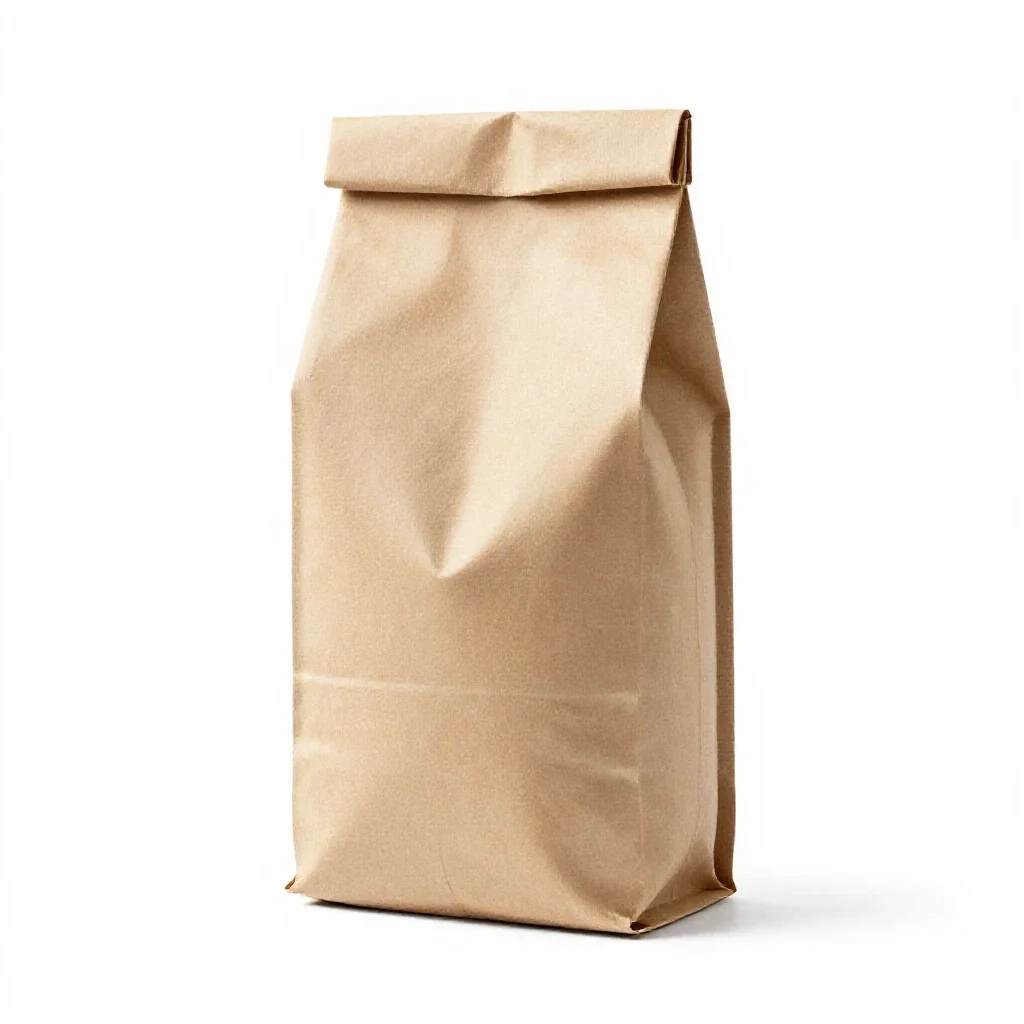 Kraft paper coffee bag with a valve isolated on a white background