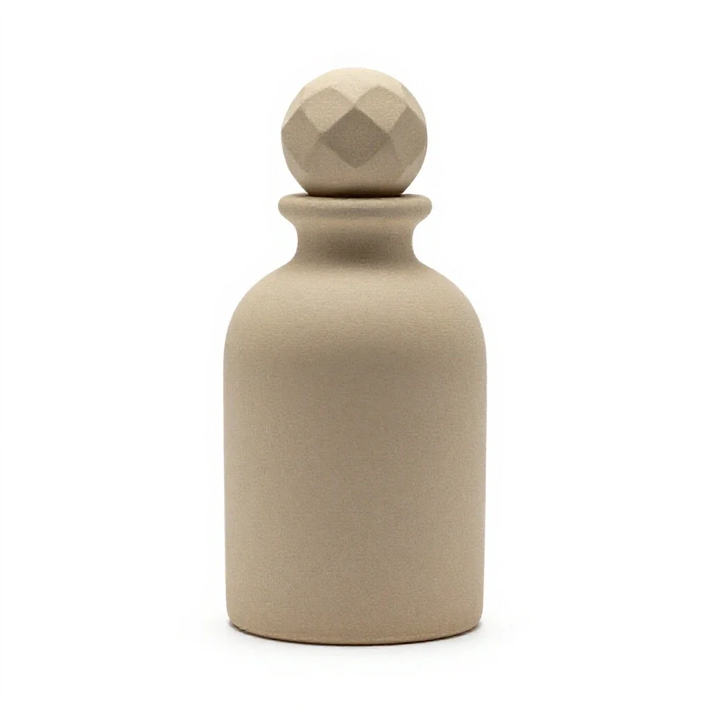 Perfume bottle with a faceted stopper isolated on a white background